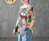 Patterned Summer Women Casual Blouse Cotton Linen Shirts Tops DZA2007132