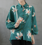 Printed Women Casual Blouse Linen Shirts Tops DZA2008232
