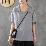 Striped Summer Women Casual Blouse Cotton Shirts Tops