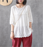 Length Sleeve Summer Women Casual Blouse Cotton Linen Shirts  Women Tops