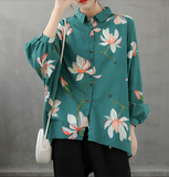 Printed Women Casual Blouse Linen Shirts Tops DZA2008232
