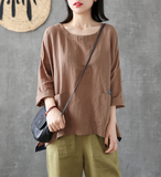 Length Sleeve Summer Women Casual Blouse Cotton Linen Shirts Tops