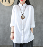 Long Sleeve Spring Summer Women Casual Blouse Cotton Linen Shirts  Women Tops