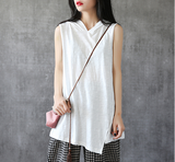 Side Slit Summer Women Casual Blouse Cotton Linen Shirts Women Tops DZA2005243
