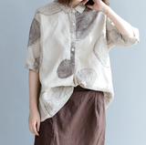 Summer Women Casual Blouse Cotton Linen Shirts Loose Blouse Plus Size Women Tops
