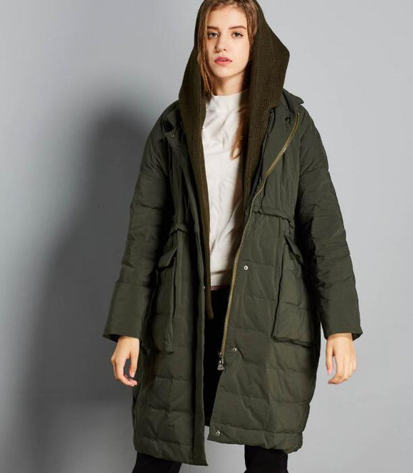 Army Green Women Winter Thick 90% Duck Down Jackets Warm Down Coat