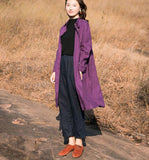 Purple linen Loose Long Sleeve Women Linen Dresses  ZF98413