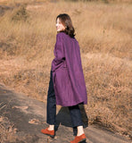 Purple linen Loose Long Sleeve Women Linen Dresses  ZF98413