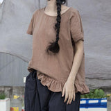 Women Linen Tops Women Blouse Short Sleeves Loose Style H9504