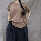 Women Linen Tops Women Blouse Short Sleeves Loose Style H9504
