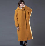 Yellow Women Double Breasted Coat Handmade Long loose Women Wool Coat Jacket