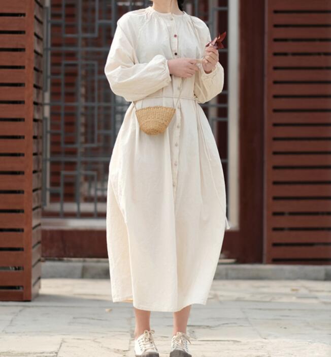 loose women dresses Women Cotton Linen Dresses Linen Midi Dress Long Dress Soft Loose Casual Oversized Linen Robes Customized Plus Size Clothing N150