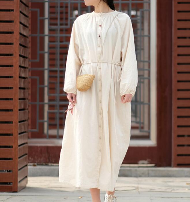 White Linen Long Sleeve Dress Loose Women Dress SJP9201229 White Linen Long Sleeve Dress Loose Women Dress SJP9201229