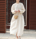 White Linen Long Sleeve Dress Loose Women Dress SJP9201229