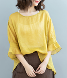 Women Casual Blouse Linen Shirts Loose Blouse Plus Size Women Tops 
