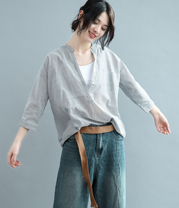 Women Casual Blouse Cotton Linen Shirts Loose Blouse Plus Size Women Tops