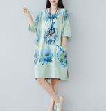 Women Dresses Long Sleeve Casual Summer Cotton Linen Women Dresses CNHK07264