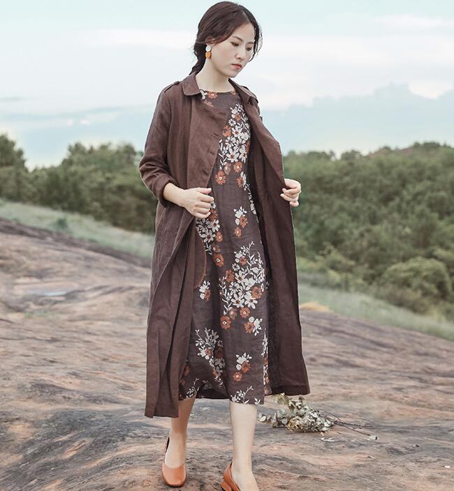 knee length dresses for ladies Classy Brown Linen Dress - Women's Dresses Online main image 0