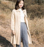 Khaki Linen Loose Long Sleeve Shirt Autumn Women Linen Dresses S90921