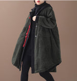 Corduroy Spring Women Casual Padded Coat Loose Hooded A line Parka Plus Size Coat Jacket