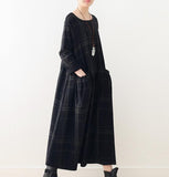 Plaid Spring Cotton Linen Loose Long Dresses Plus Size AMT962328