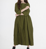 Army Green Linen Cotton  Women Dress SJ9201229