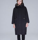 Black Winter Loose Duck Down Jackets Hooded Warm Women Long Down Coat