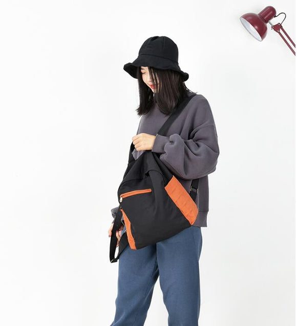 Color Block Casual Large Backpack Women Travel Bag Shoulder Bag