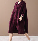 Corduory Women Cotton Loose Dresses Long Sleeve Women Dress YM9201229