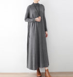 High Collar Loose Cotton Knit Long Dresses Plus Size AMT962328