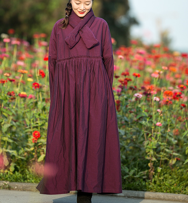 Thick Fleece Long Sleeve Cotton Dress Winter Women Dress XSYCP9201229 –  SimpleLinenLife