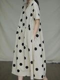 Polka Dot Loose V Neck Linen Summer Women Dresses CH9505