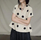 Loose Fitting Women Linen Cotton Tops  Dot Women Blouse 3/4 Sleeves Loose Style H95005
