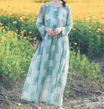 Floral Linen Long Sleeve Dress Loose Women Dress SJP9201229