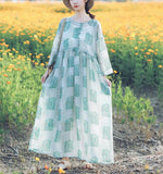 Floral Linen Long Sleeve Dress Loose Women Dress SJP9201229