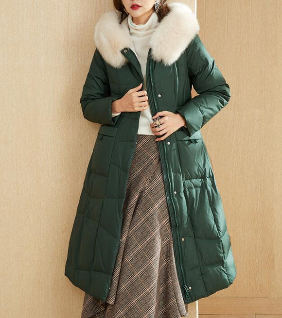Fur Trim Long Winter Duck Down Jacket Hooded Down Jacket Women Coat