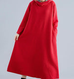 Hooded Women Linen Cotton Padded Loose Dresses Long Sleeve Women Dress YM9201229
