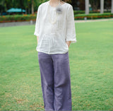 Pleated Long Sleeve Women Linen Tops 61707