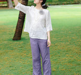 Pleated Long Sleeve Women Linen Tops 61707