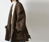 Double Face Women Coat ,Loose Wool Women Coat,Wool Coat Jacket With Waist Belt  10959
