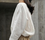 Long Sleeve Women Linen Tops 62707