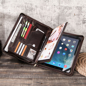 Leather Portfolio for iPad 12.9 Tablet Case, Padfolio Binder iPad Case, File Organizer Notebook Folders, Business Briefcase, Personalized For Gift