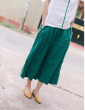 Green Linen Wide Leg Women Casual Pants SJ97235