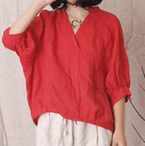Loose Fitting Women Ramie Tops Women Blouse Linen Tops Short Sleeves Loose Style H9505