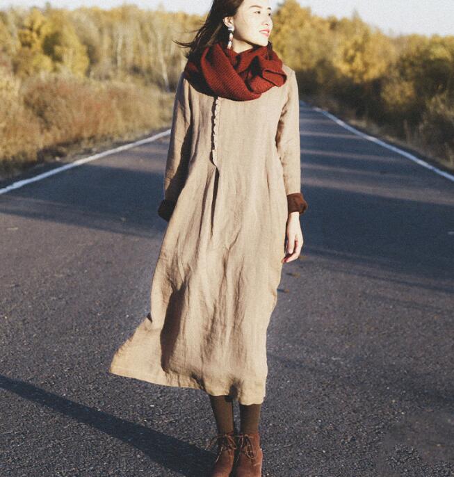 kahki Linen Women Dresses Long Sleeve Women Linen Dresses Fleece Linin SimpleLinenLife kahki Linen Women Dresses Long Sleeve Women Linen Dresses Fleece Linin SimpleLinenLife