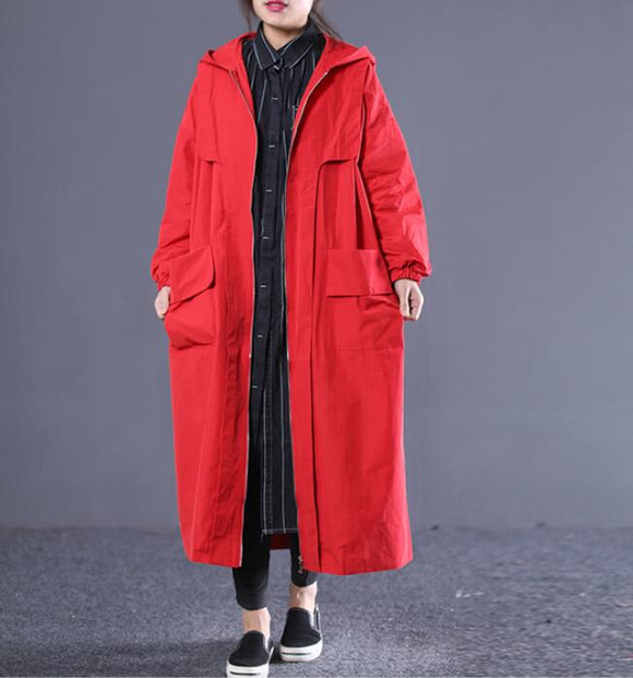 Long Hooded Casual Coat Loose A line Parka Plus Size Coat Jacket ...