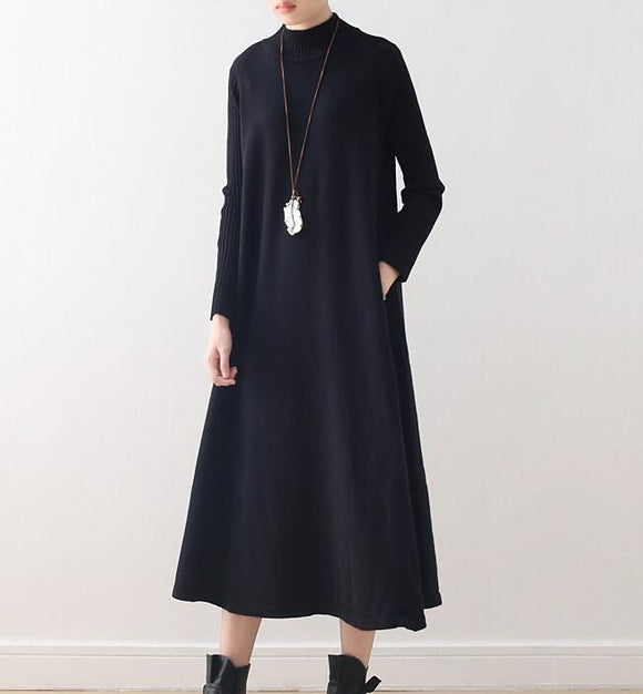 High Collar A-line Knit Long Women Dresses AMT962328