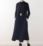 High Collar A-line Knit Long Women Dresses AMT962328