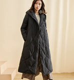 A-Line Long Winter Puffer Coat Duck Down Jacket, Hooded Down Jacket Women 80022