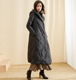 A-Line Long Winter Puffer Coat Duck Down Jacket, Hooded Down Jacket Women 80022